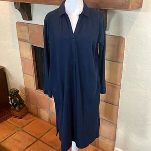 J. Jill Pure Jill Navy Blue Organic Cotton Maxi Shirtdress, size MP